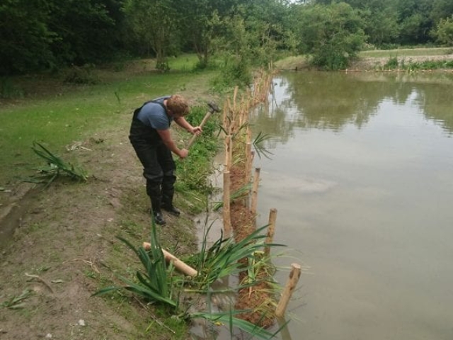 Fixing Pre-Planted Coir Rolls Fixing Pre-Planted Coir Rolls for Large Pond in Cornwall