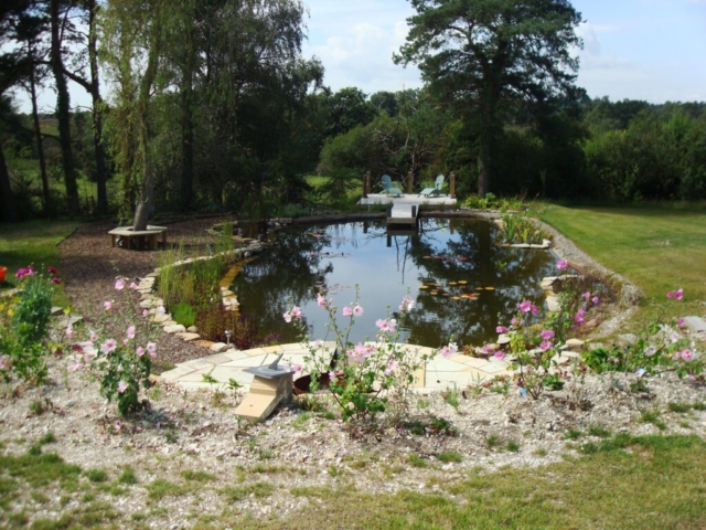 Pond Completed with Jetty & Firepit Pond Landscaping Devon