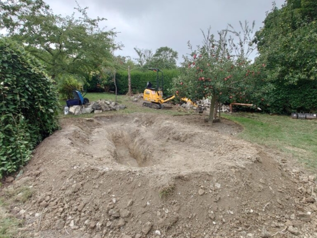 Excavated area for new wildlife pond Small Wildlife Pond Creation